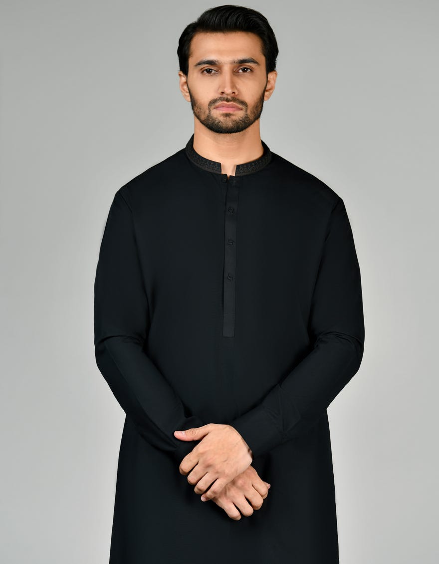 Black Cvc Men's Kameez Shalwar | Jjks-S-47088