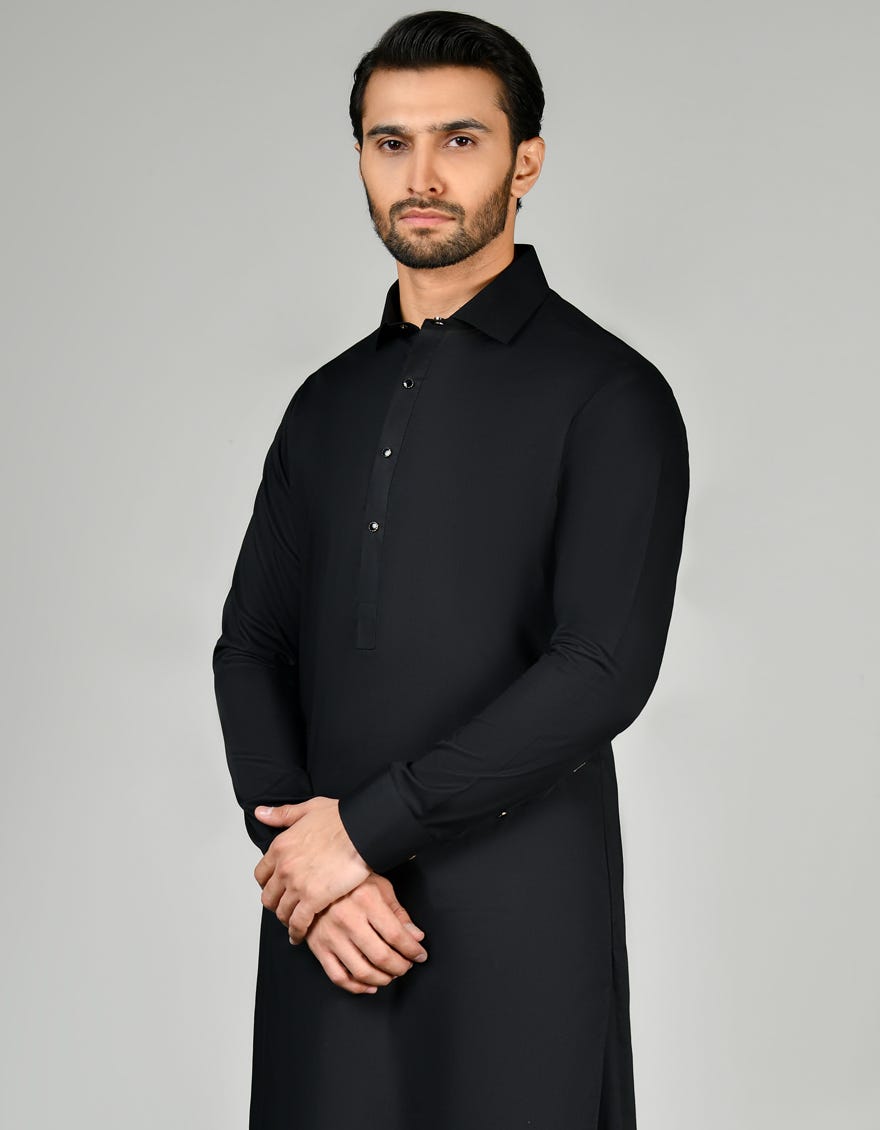 Black Cvc Men's Kameez Shalwar | Jjks-S-47145
