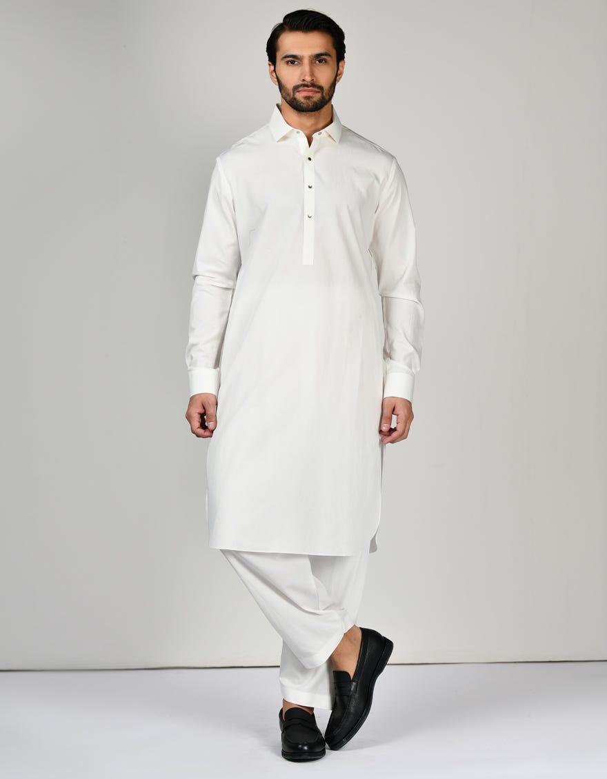 Off White Cotton Men's Kameez Shalwar | Jjks-S-47166