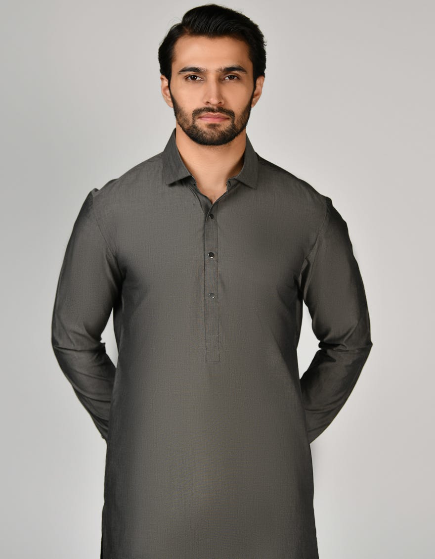 Mud Grey Cotton Men's Kameez Shalwar | Jjks-A-47167