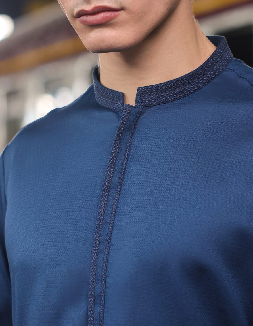 Prussian Blue Cotton Men's Kameez Shalwar | Jjks-S-47169