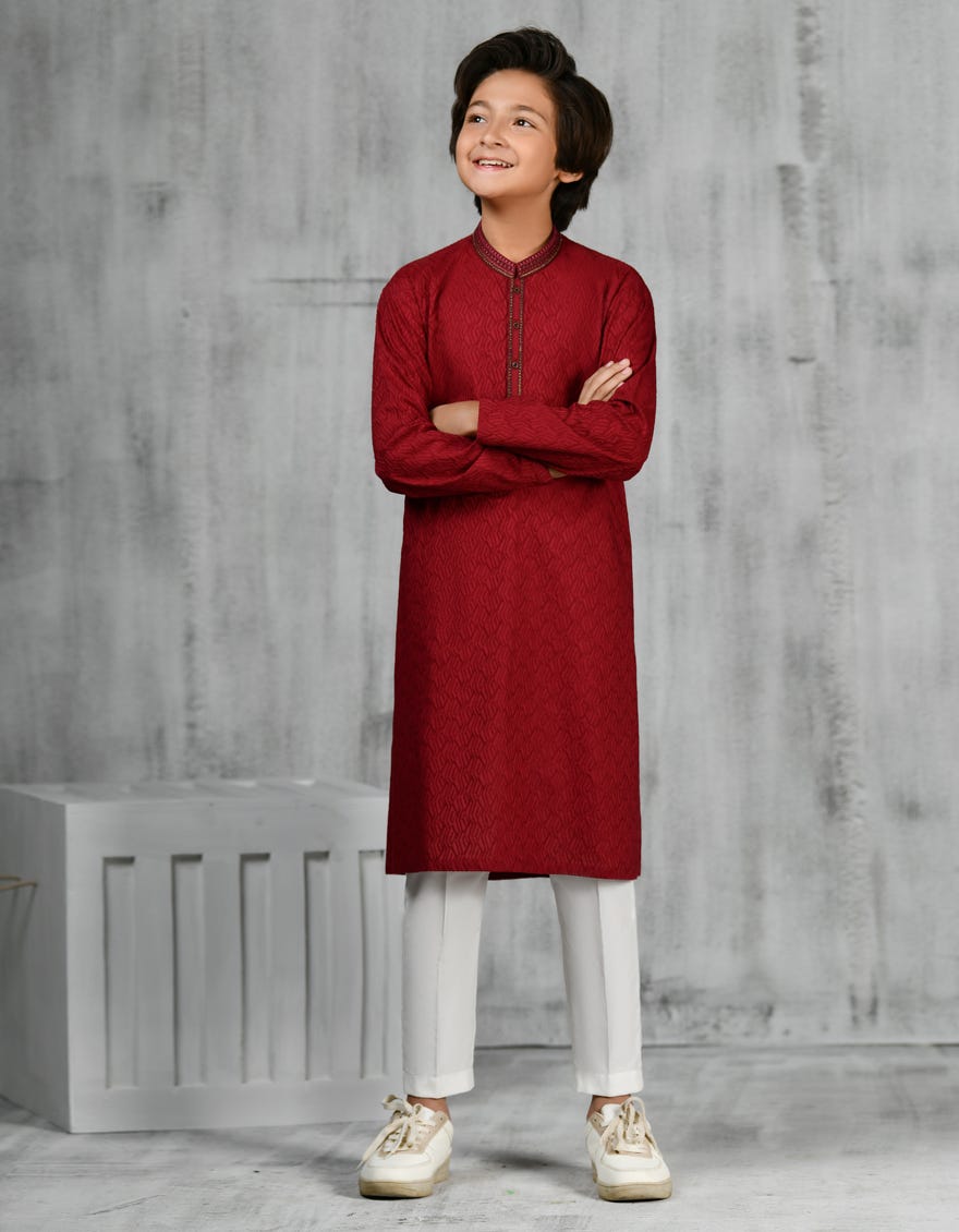Maroon Cotton Kid's Kurta | Jck-A-47177