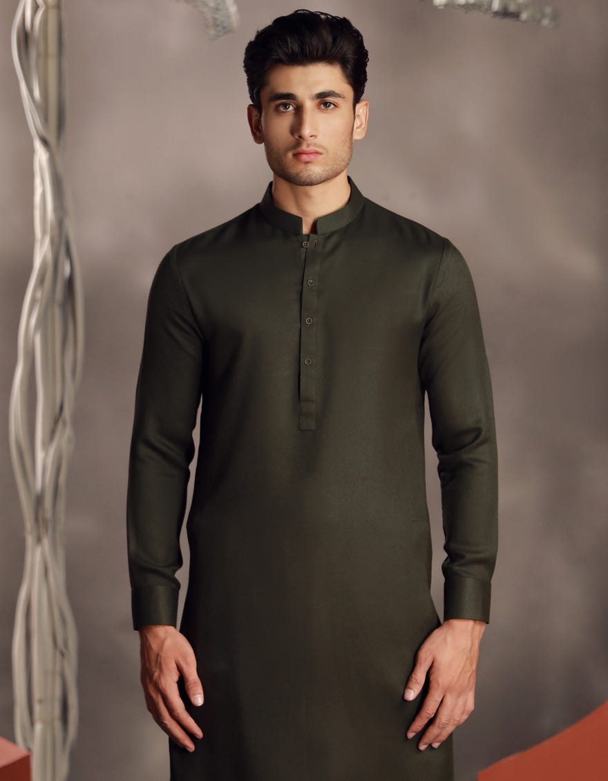 ARMY GREEN BLENDED KURTA PAJAMA | JJKP-W-47323