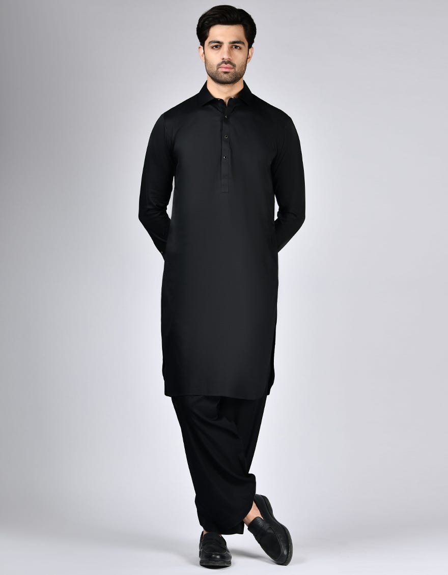BLACK COTTON KAMEEZ SHALWAR | JJKS-A-47327