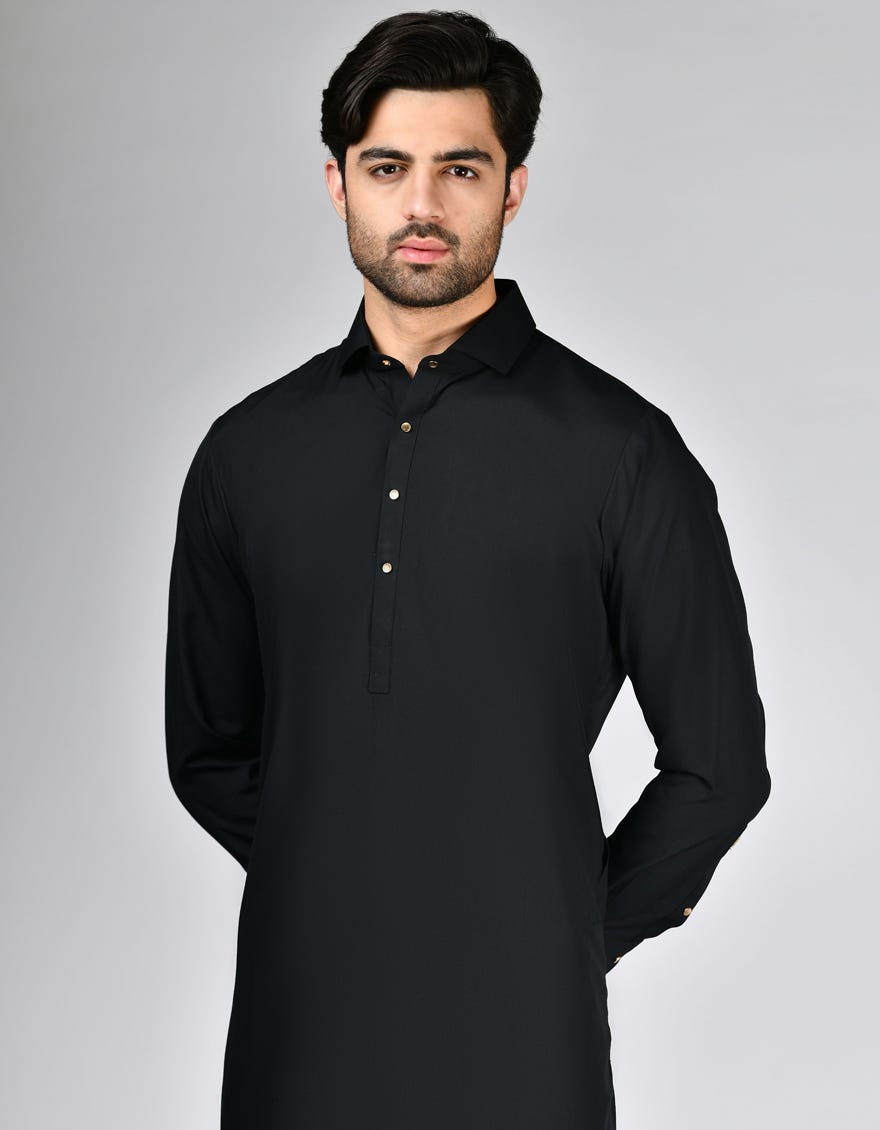 BLACK BLENDED KURTA PAJAMA | JJKP-S-47329