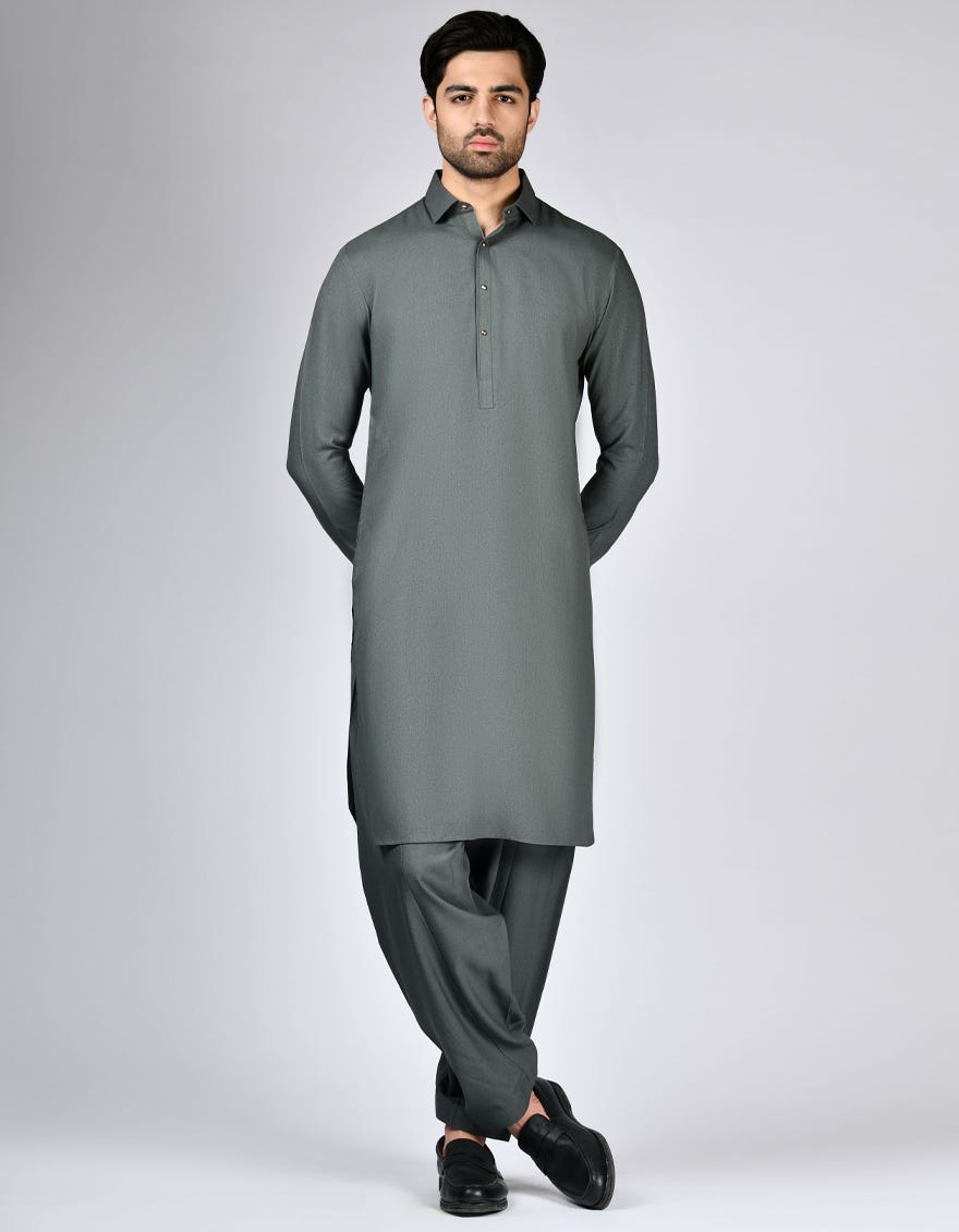 GREEN BLENDED KAMEEZ SHALWAR | JJKS-A-47336