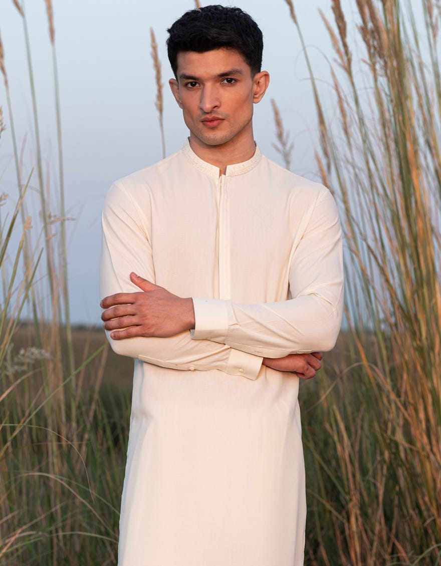CREAM BLENDED KAMEEZ SHALWAR | JJKS-A-47339