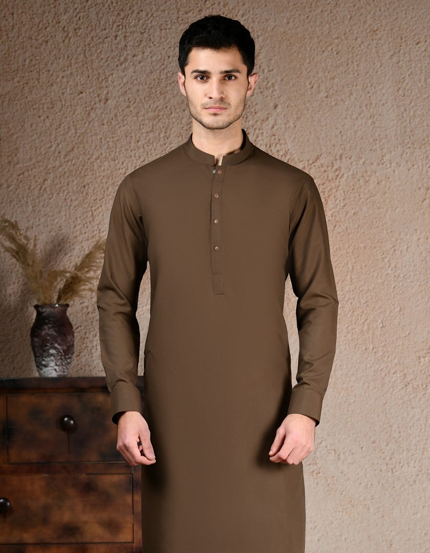 BROWN BLENDED CASUAL KURTA TROUSERS