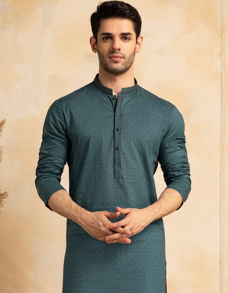 TEAL COTTON SEMI-FORMAL KURTA