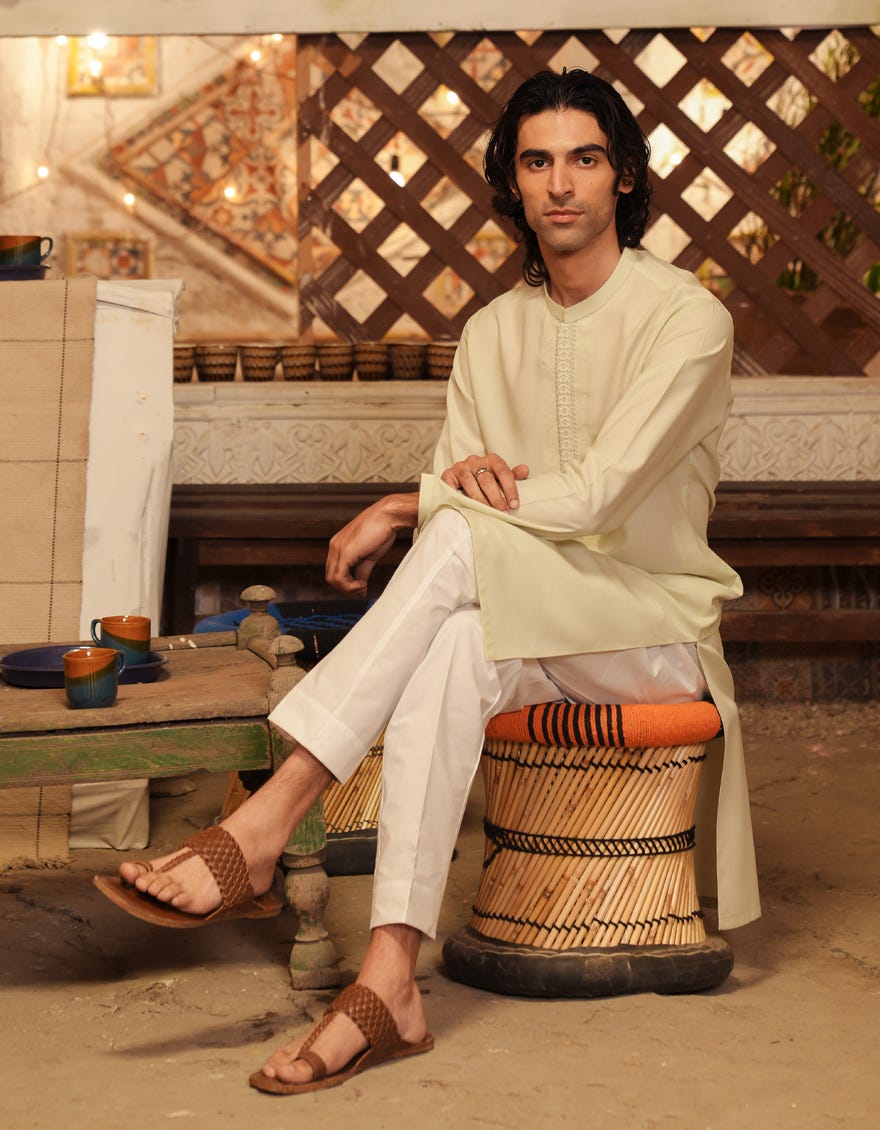 LIGHT GREEN BLENDED SEMI-FORMAL KURTA