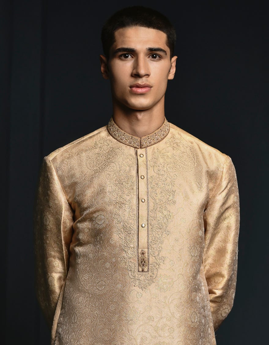 Gold-Beige Blended Special Teen Boy's Kurta | Jtk-Sp-A-48006