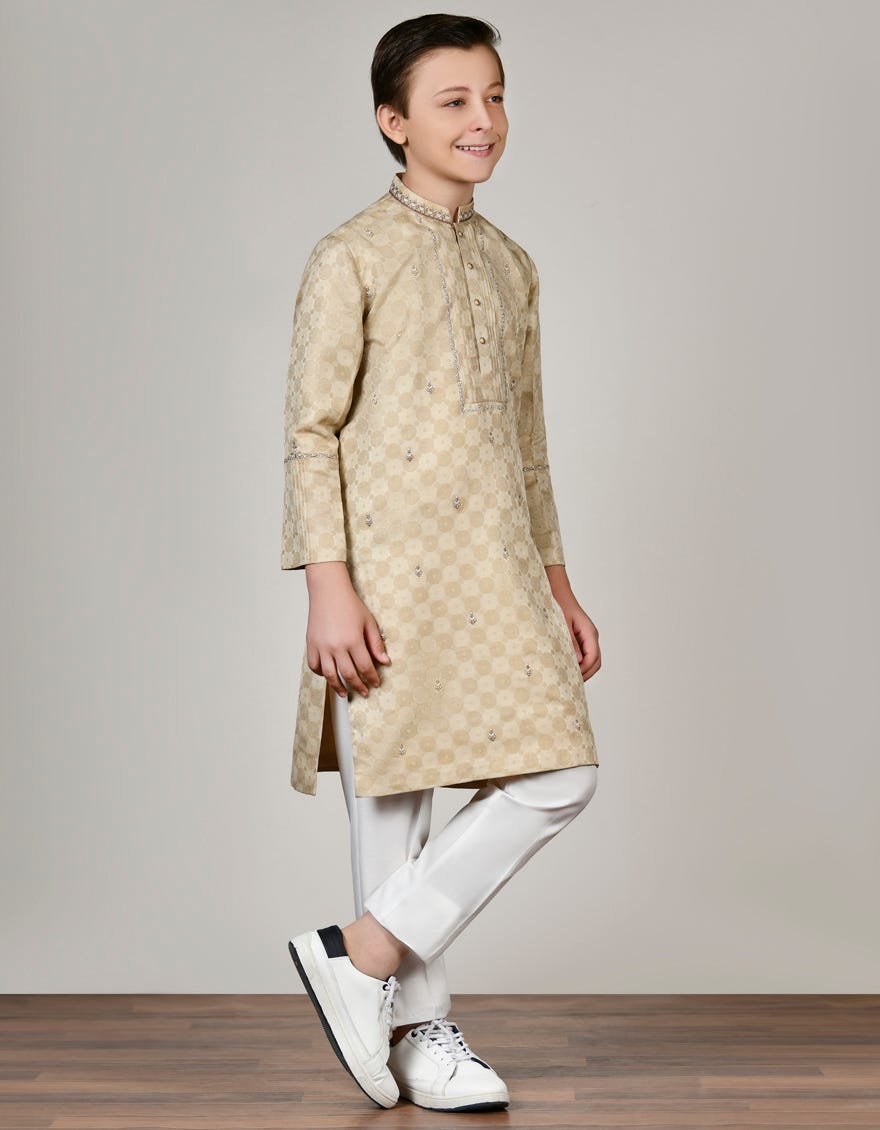 Beige Blended Special Kid's Kurta | Jck-Sp-48042