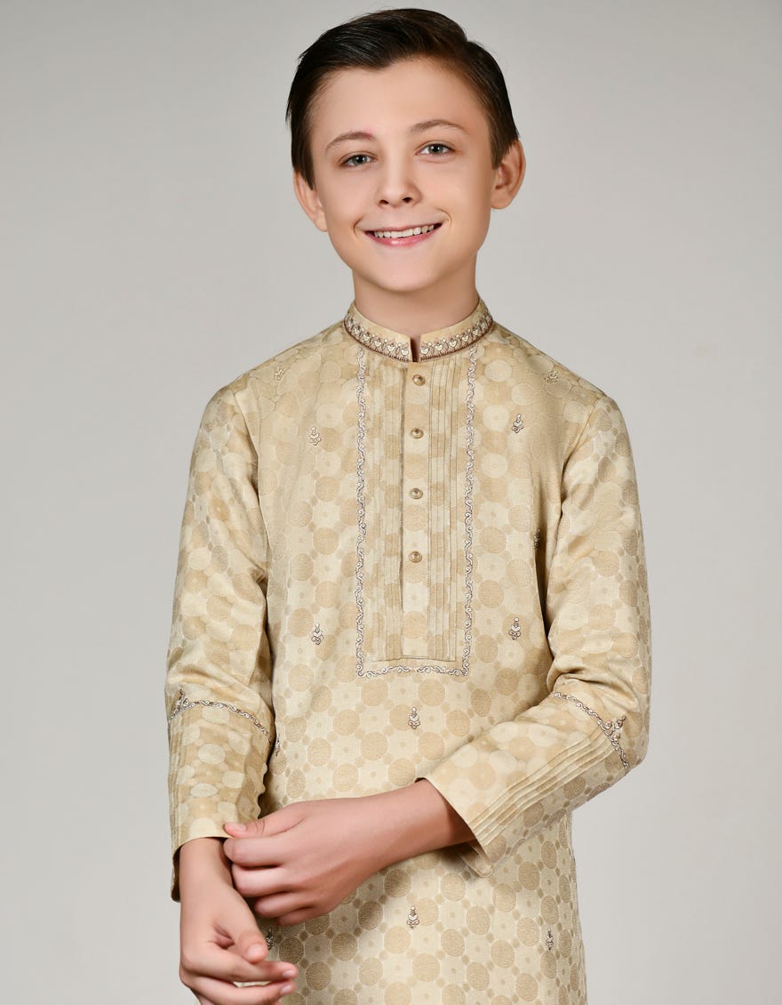 Beige Blended Special Kid's Kurta | Jck-Sp-48042