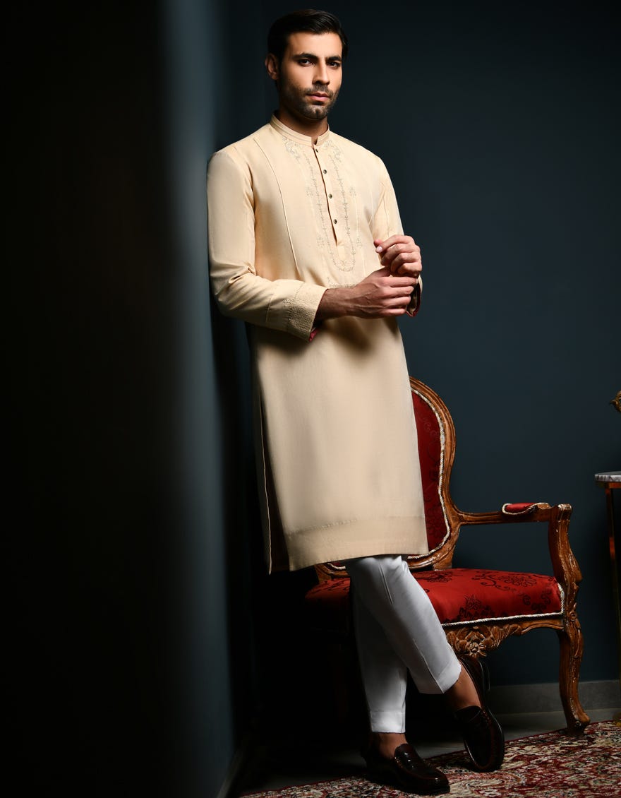 Beige Raw Silk Special Men's Kurta | Jjk-Sp-48048