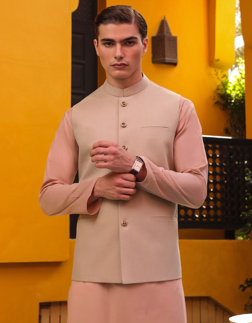 Beige Blended Waistcoat | Jjvc-A-48059