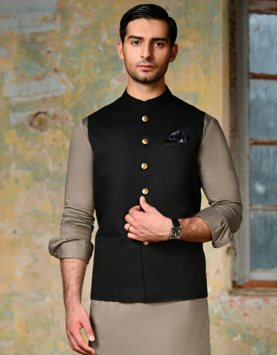 Black Blended Waist Coat | Jjvc-A-48065