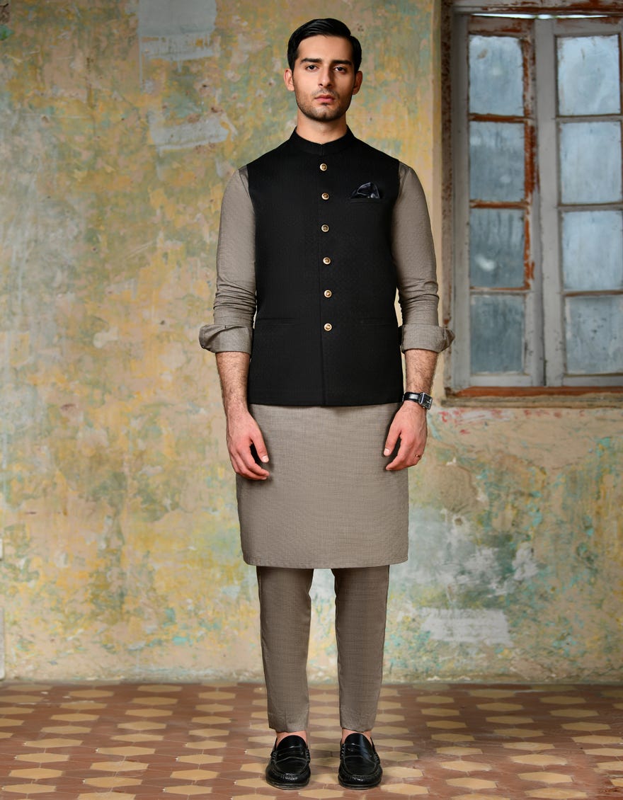 Black Blended Waist Coat | Jjvc-A-48065