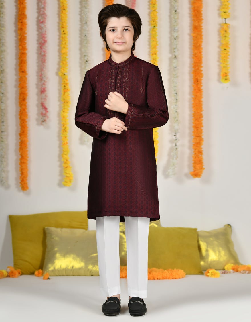 Maroon Polyester Special Kid's Kurta | Jck-Sp-A-48077