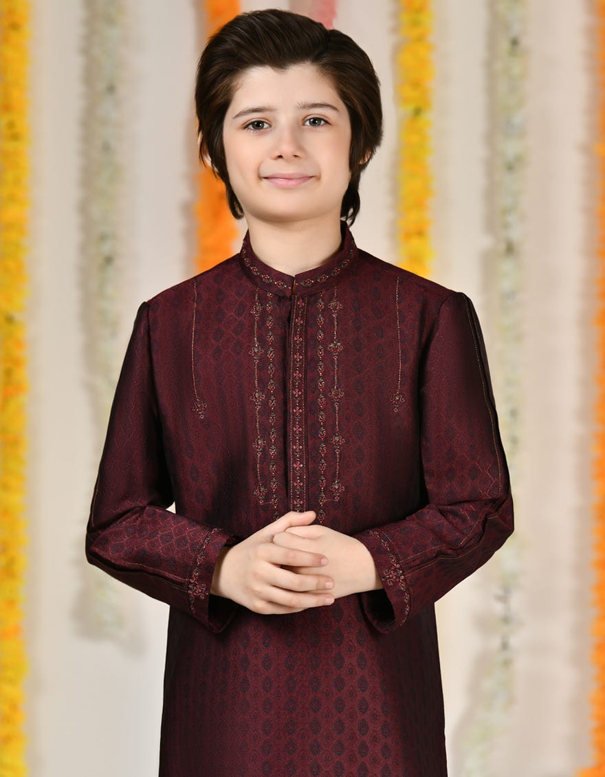 Maroon Polyester Special Kid's Kurta | Jck-Sp-A-48077