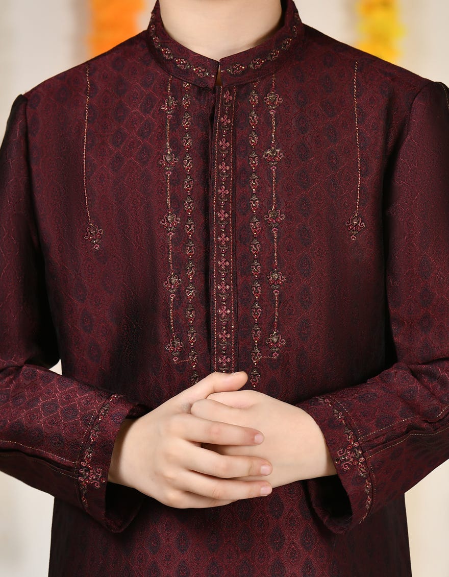 Maroon Polyester Special Kid's Kurta | Jck-Sp-A-48077