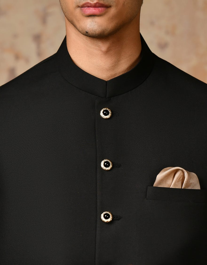Black Suiting Waist Coat | Jjvc-A-48114-R1-Ap