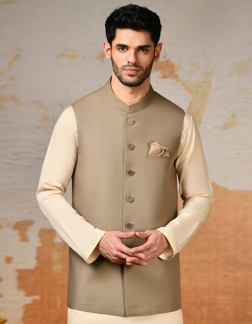 Beige Blended Waistcoat | Jjvc-A-48116