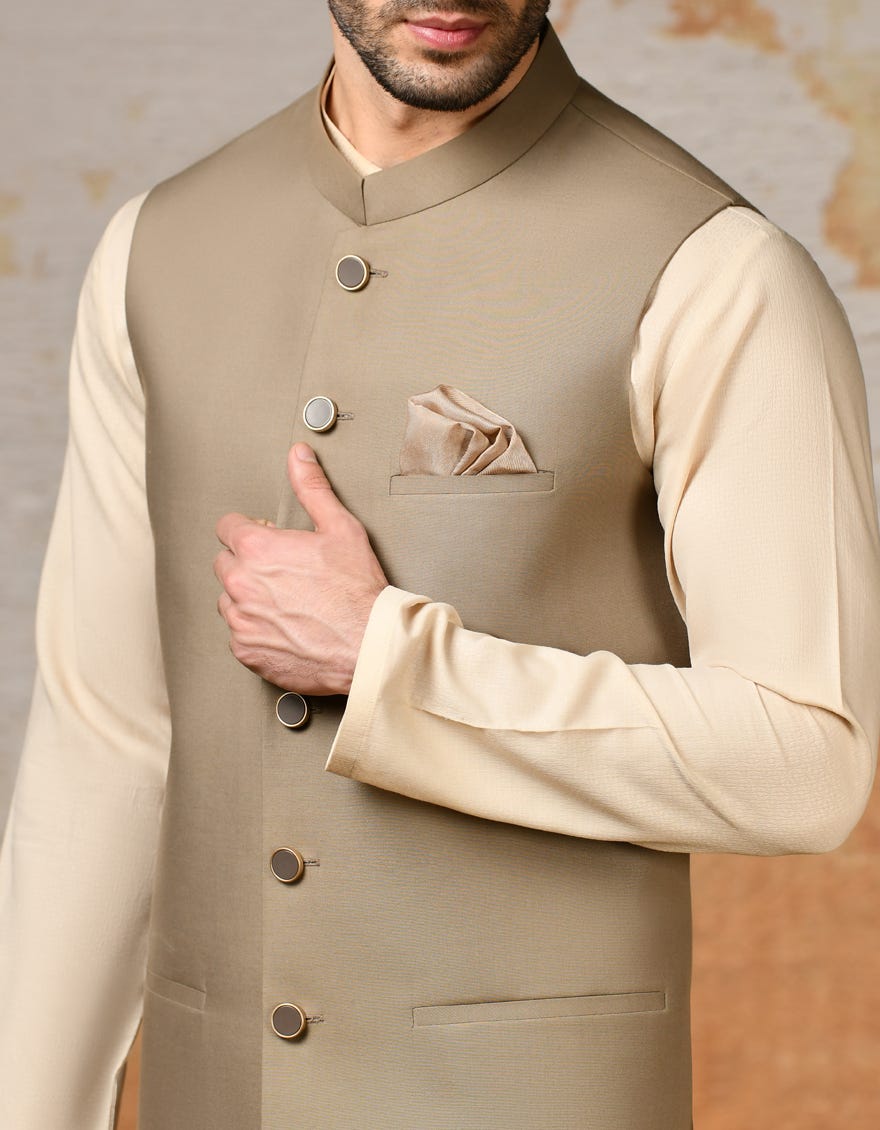 Beige Blended Waistcoat | Jjvc-A-48116