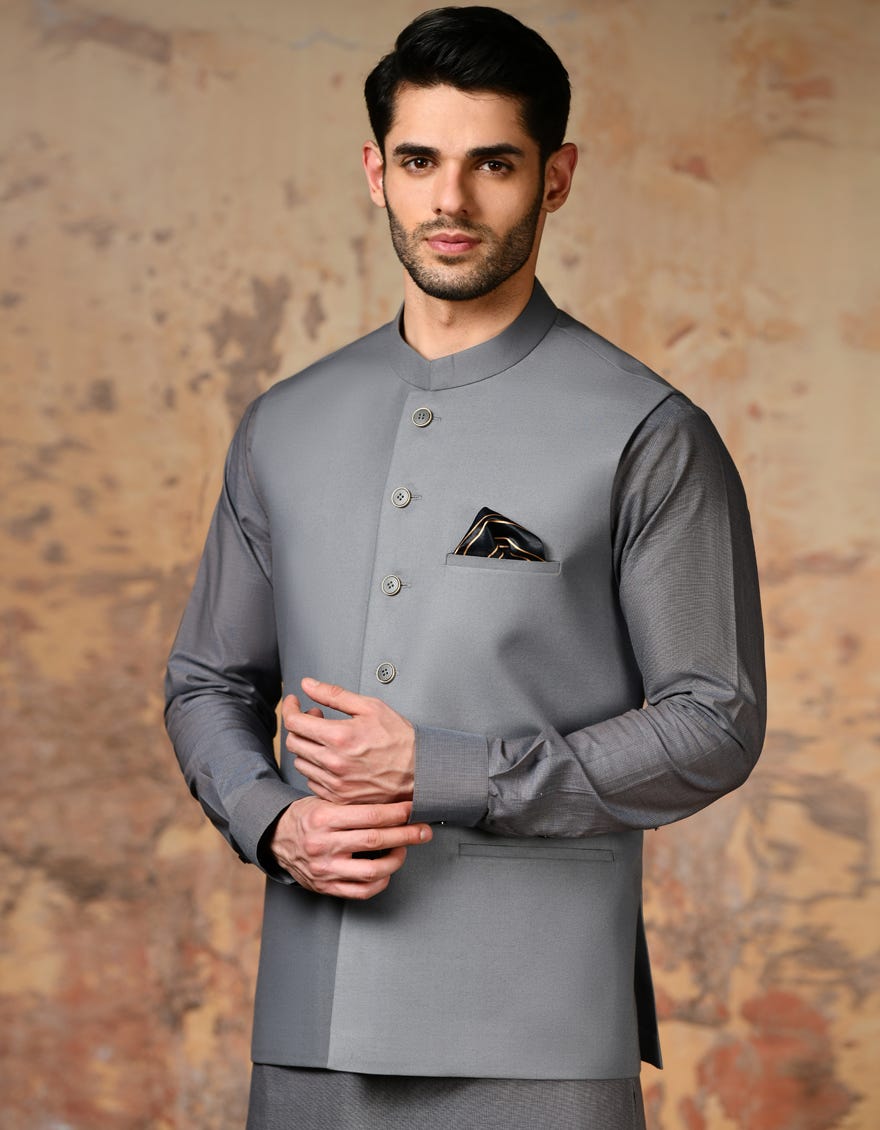 Grey Blended Waist Coat | Jjvc-A-48117