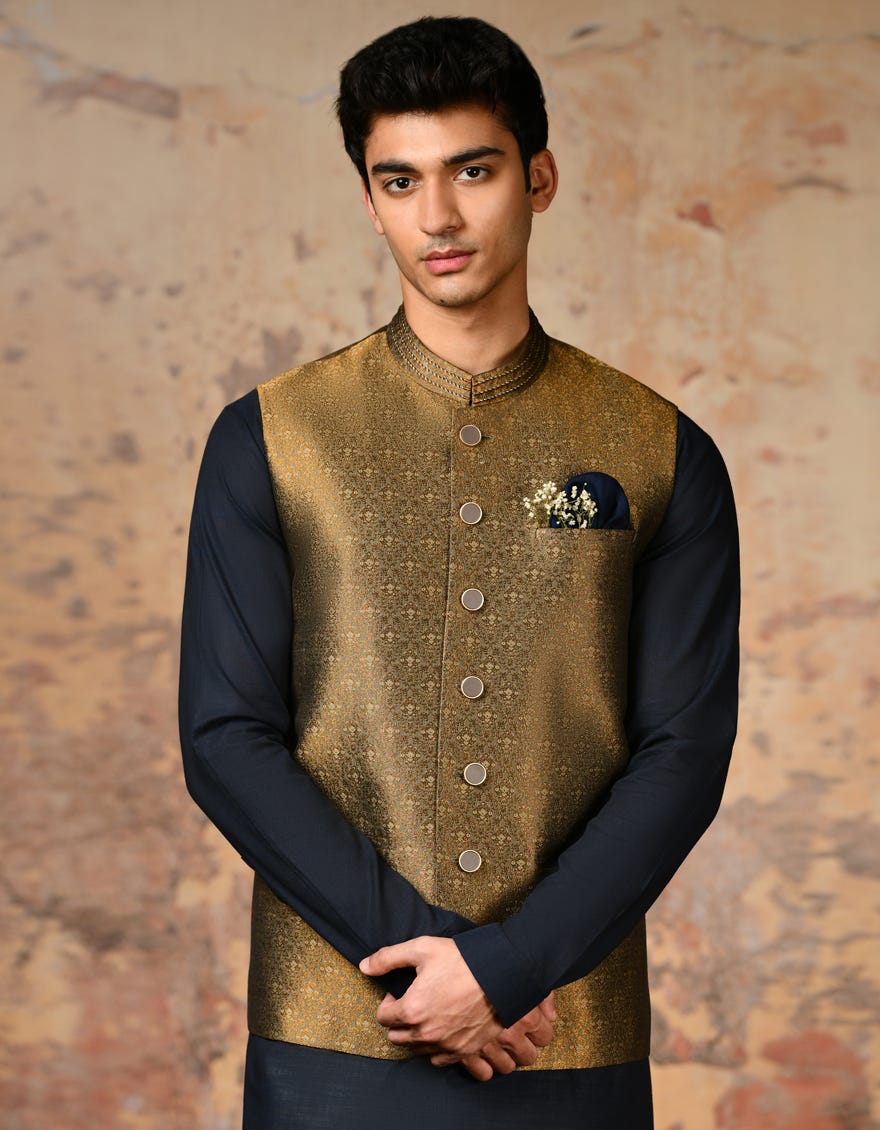 Golden Brown Polyester Waist Coat | Jjvc-A-48119