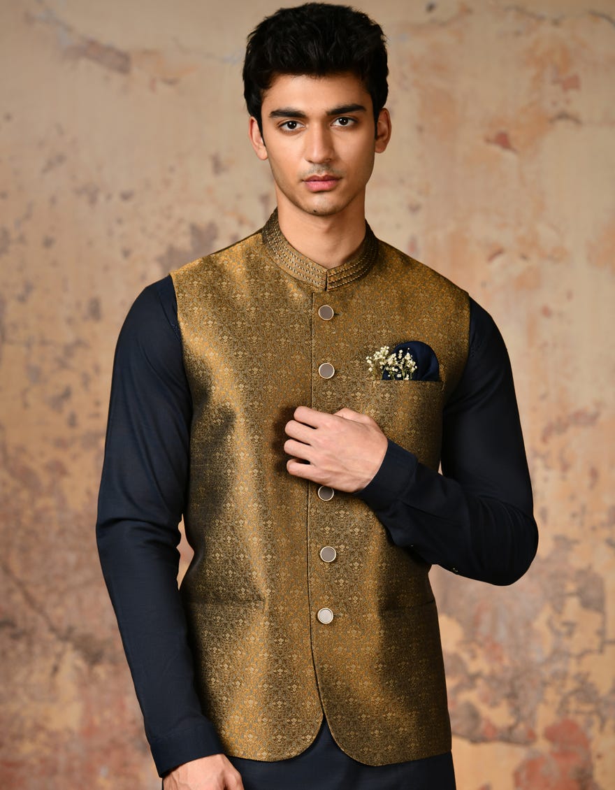 Golden Brown Polyester Waist Coat | Jjvc-A-48119