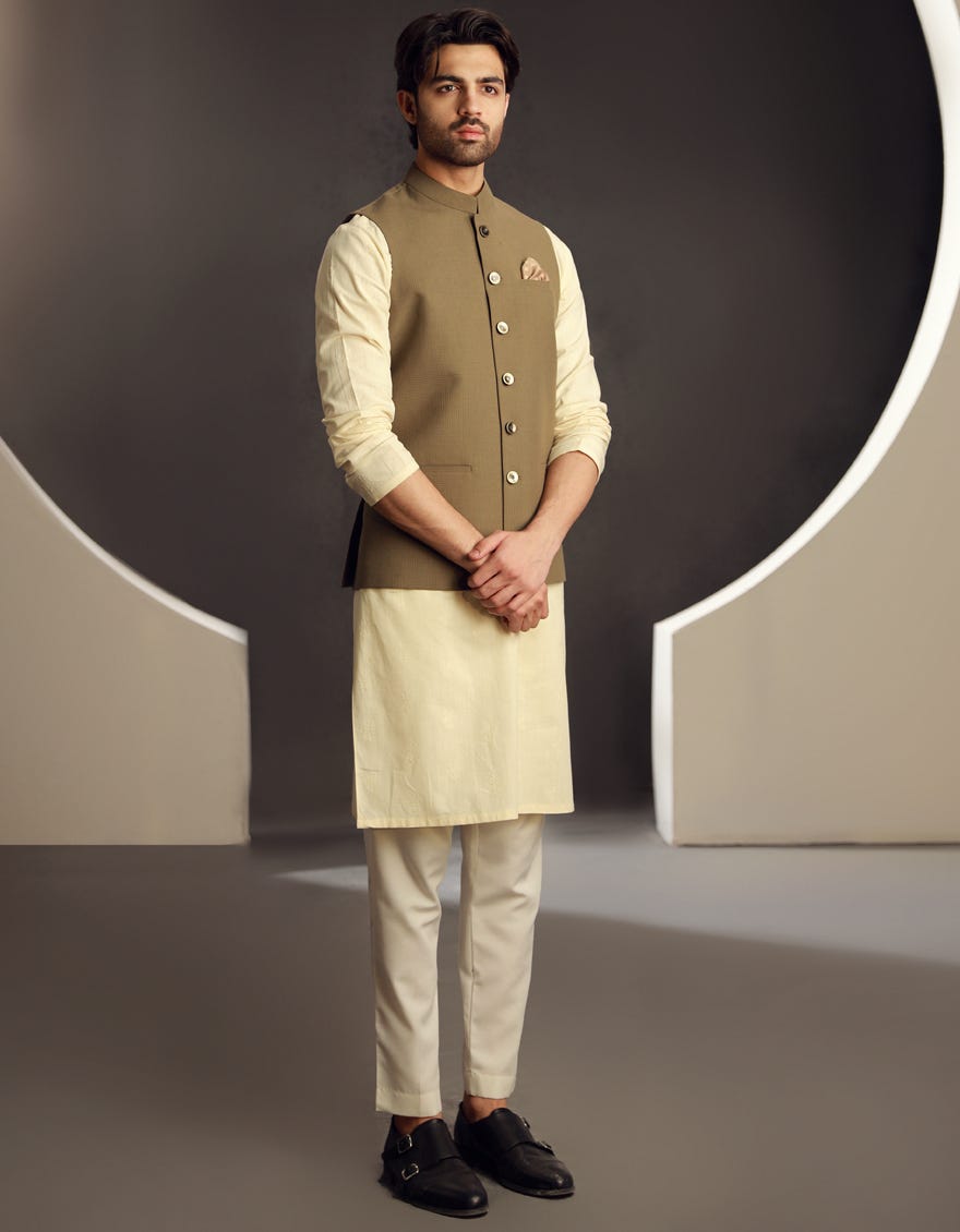 BEIGE BLENDED WAISTCOAT | JJVC-A-48197