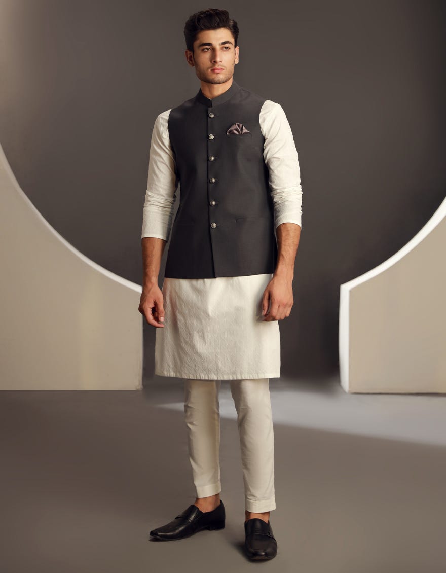 CHARCOAL GREY BLENDED WAISTCOAT | JJVC-A-48199