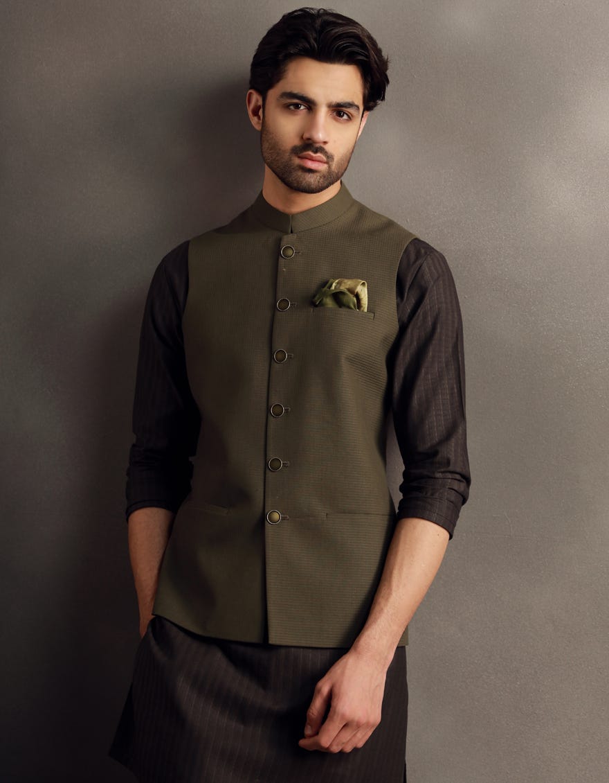 ARMY GREEN BLENDED WAISTCOAT | JJVC-A-48198