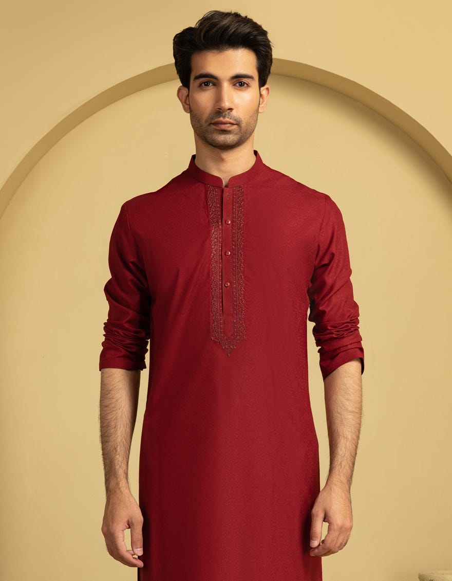 RED BLENDED FORMAL KURTA