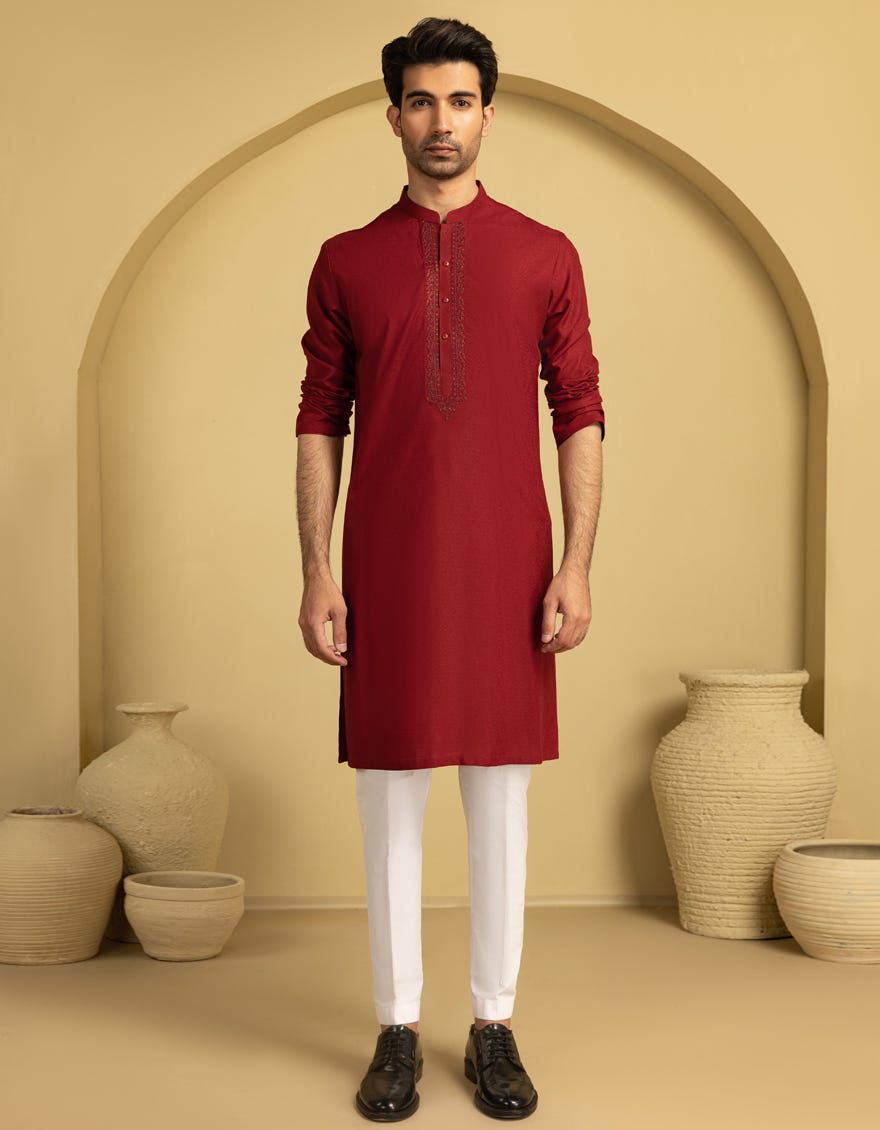 RED BLENDED FORMAL KURTA