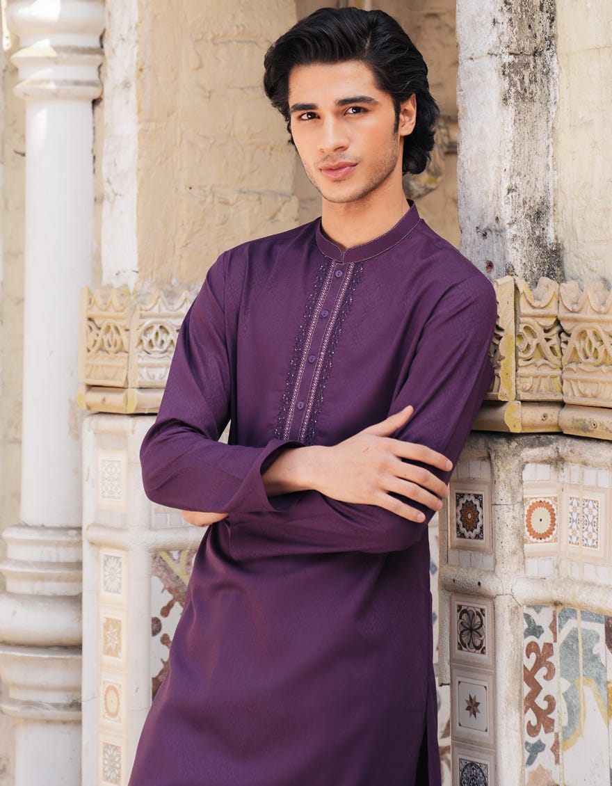 DARK PURPLE BLENDED FORMAL KURTA