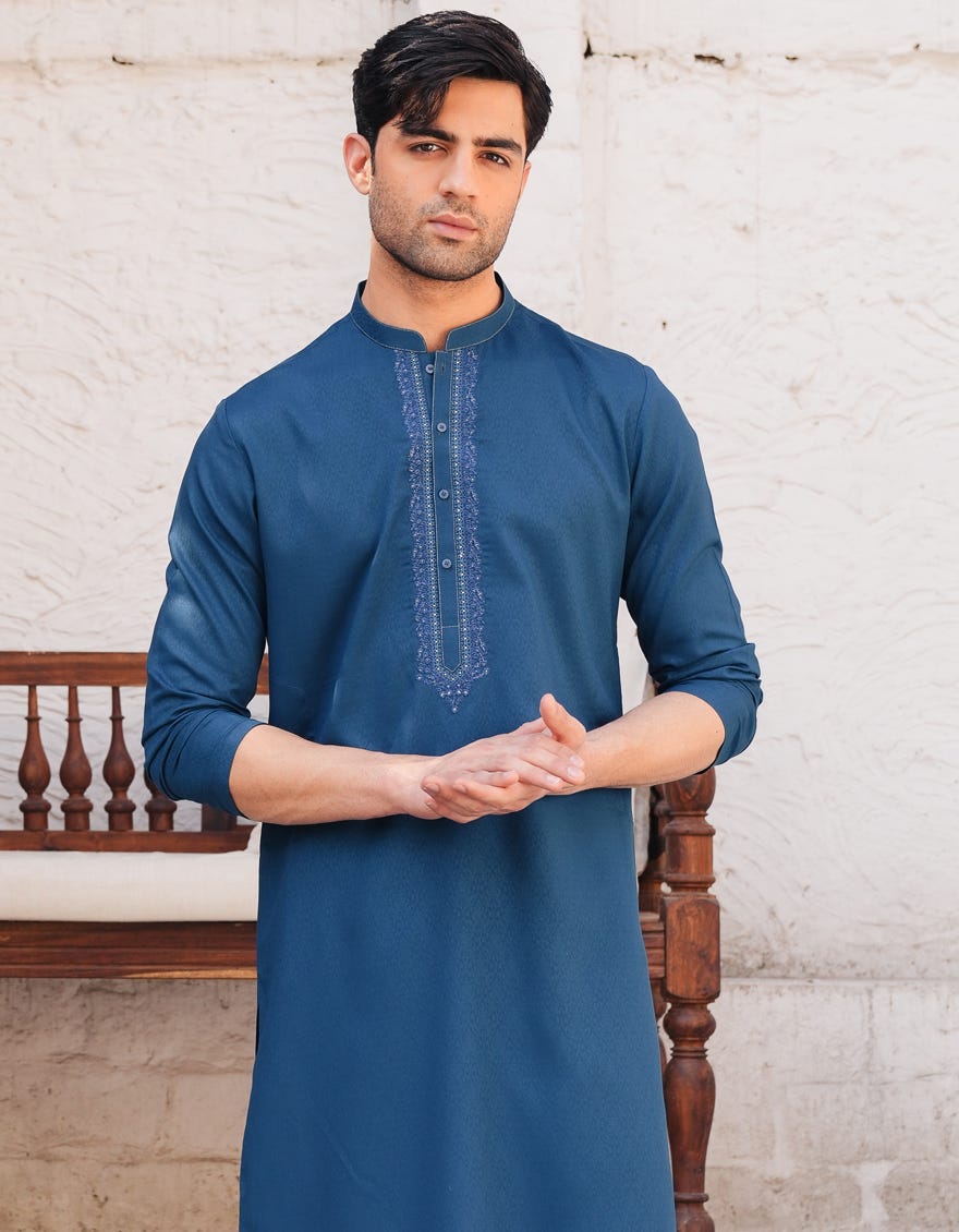 PEACOCK BLUE BLENDED FORMAL KURTA