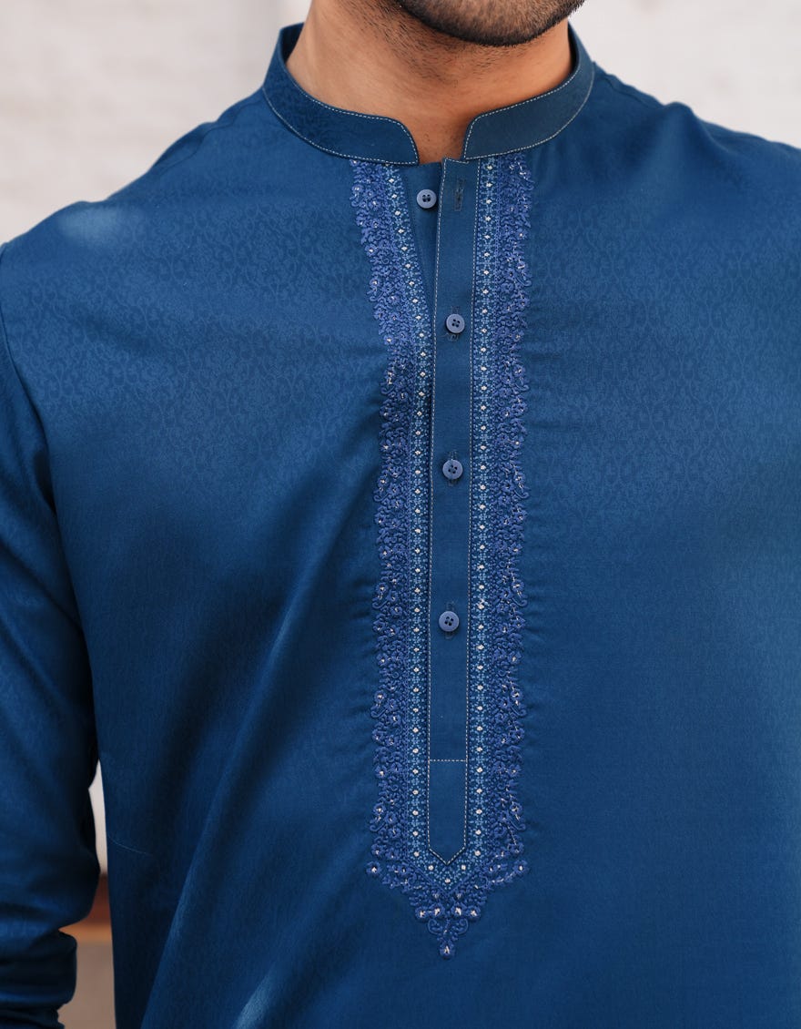 PEACOCK BLUE BLENDED FORMAL KURTA