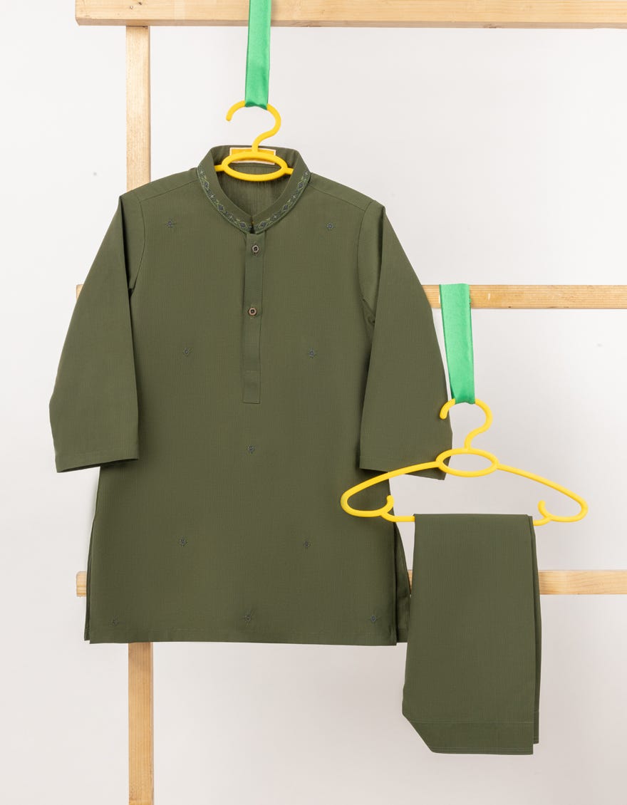 GREEN BLENDED SEMI-FORMAL KAMEEZ SHALWAR