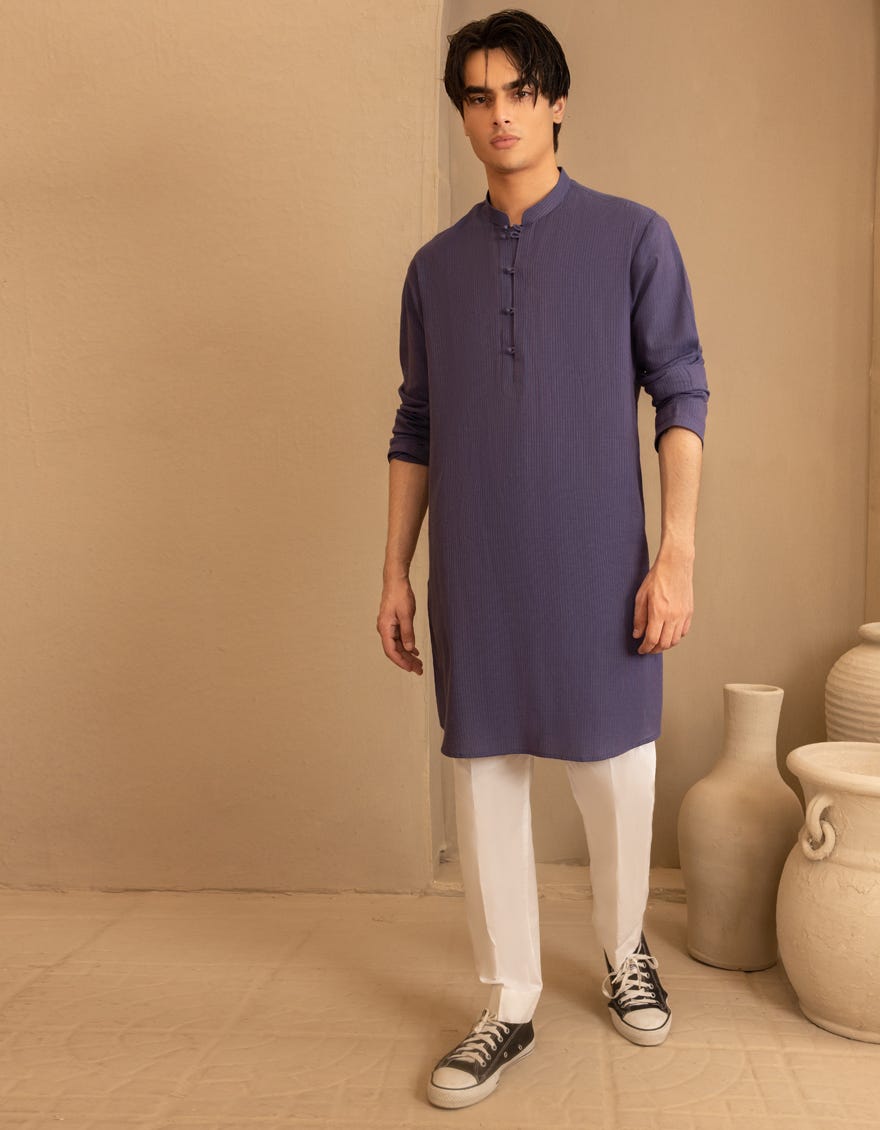 PURPLE BUNNAT COTTON CASUAL KURTA