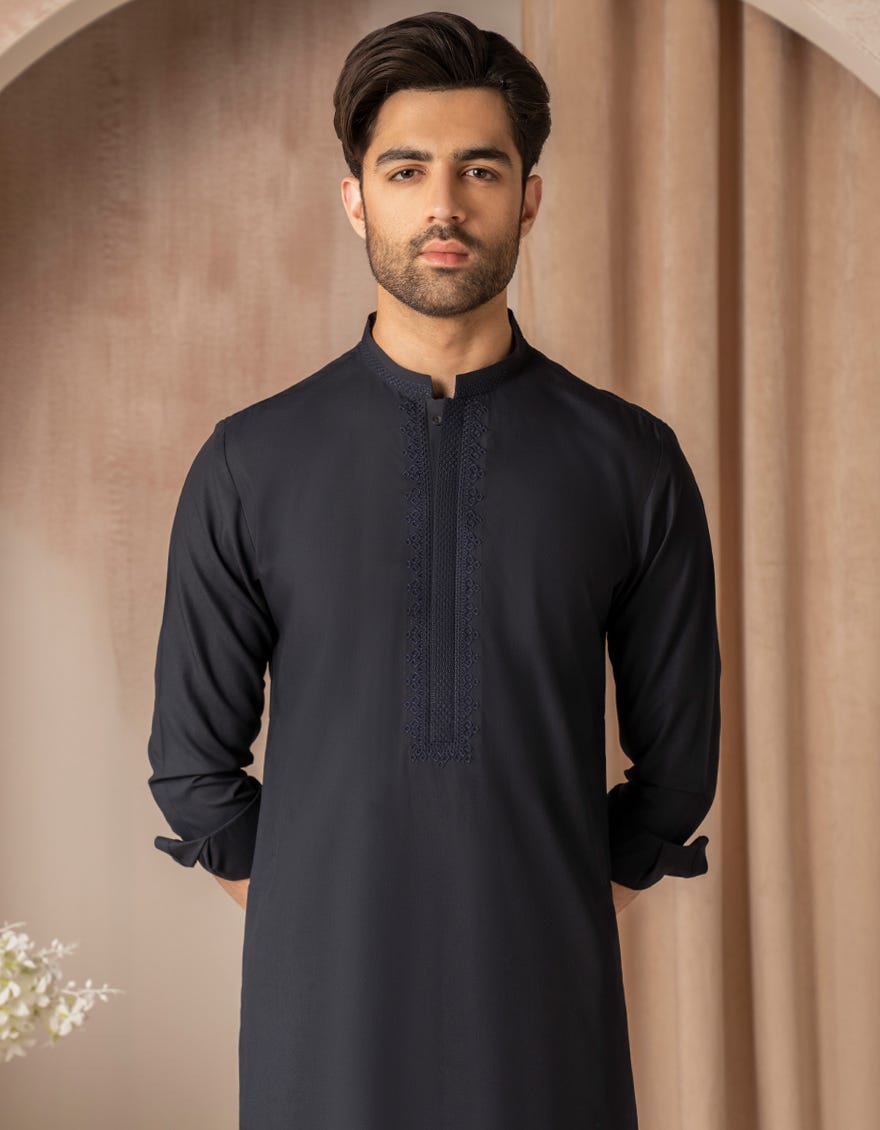 NAVY BLUE BLENDED SEMI-FORMAL KURTA TROUSER