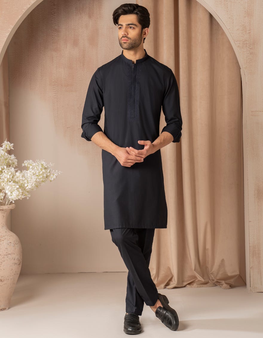 NAVY BLUE BLENDED SEMI-FORMAL KURTA TROUSER