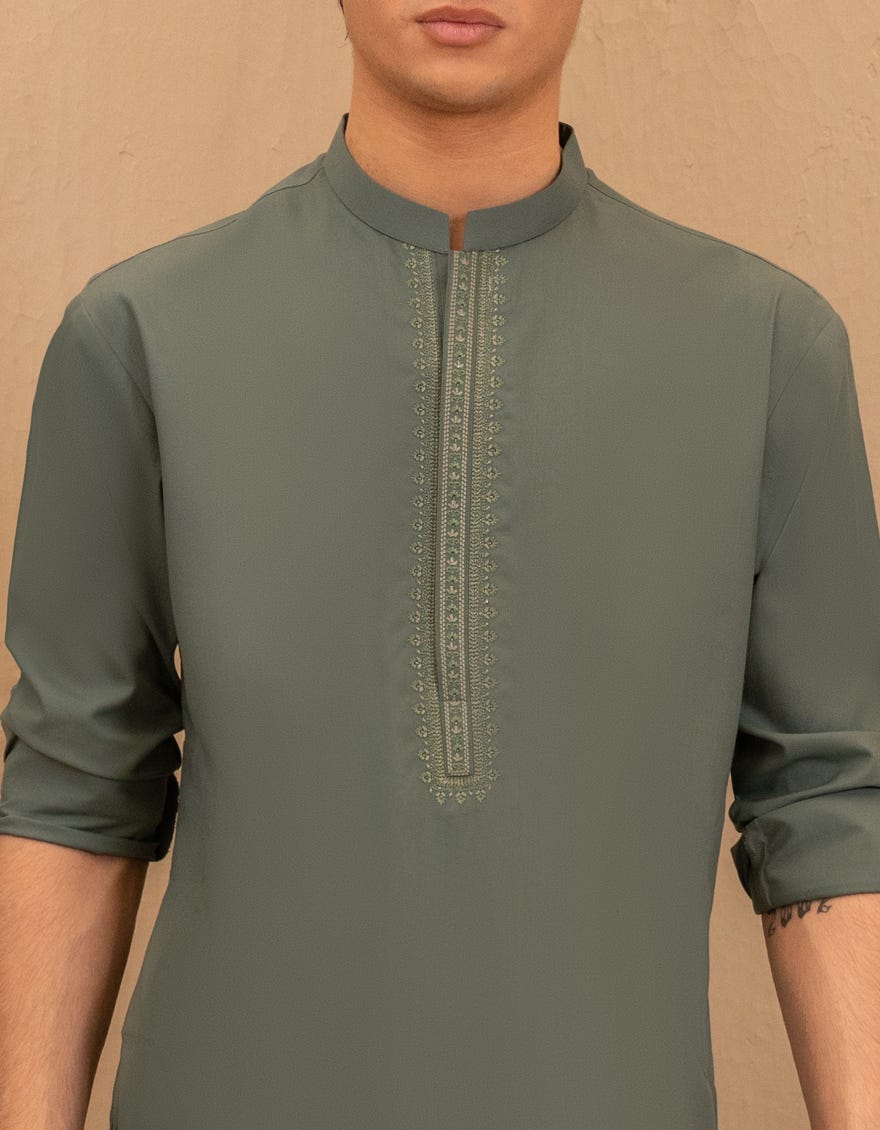 GREEN BLENDED SEMI-FORMAL KAMEEZ SHALWAR