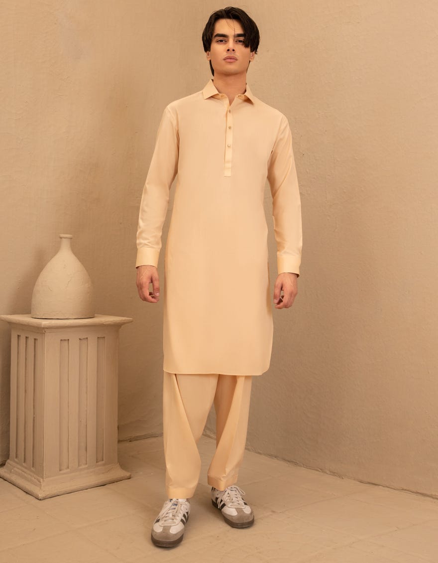 PEACH BLENDED PLAIN KAMEEZ SHALWAR