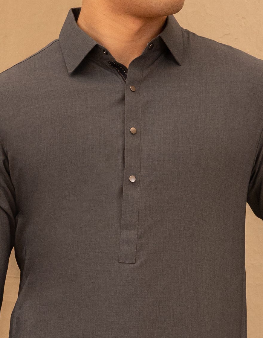 DARK GREY BLENDED PLAIN KAMEEZ SHALWAR