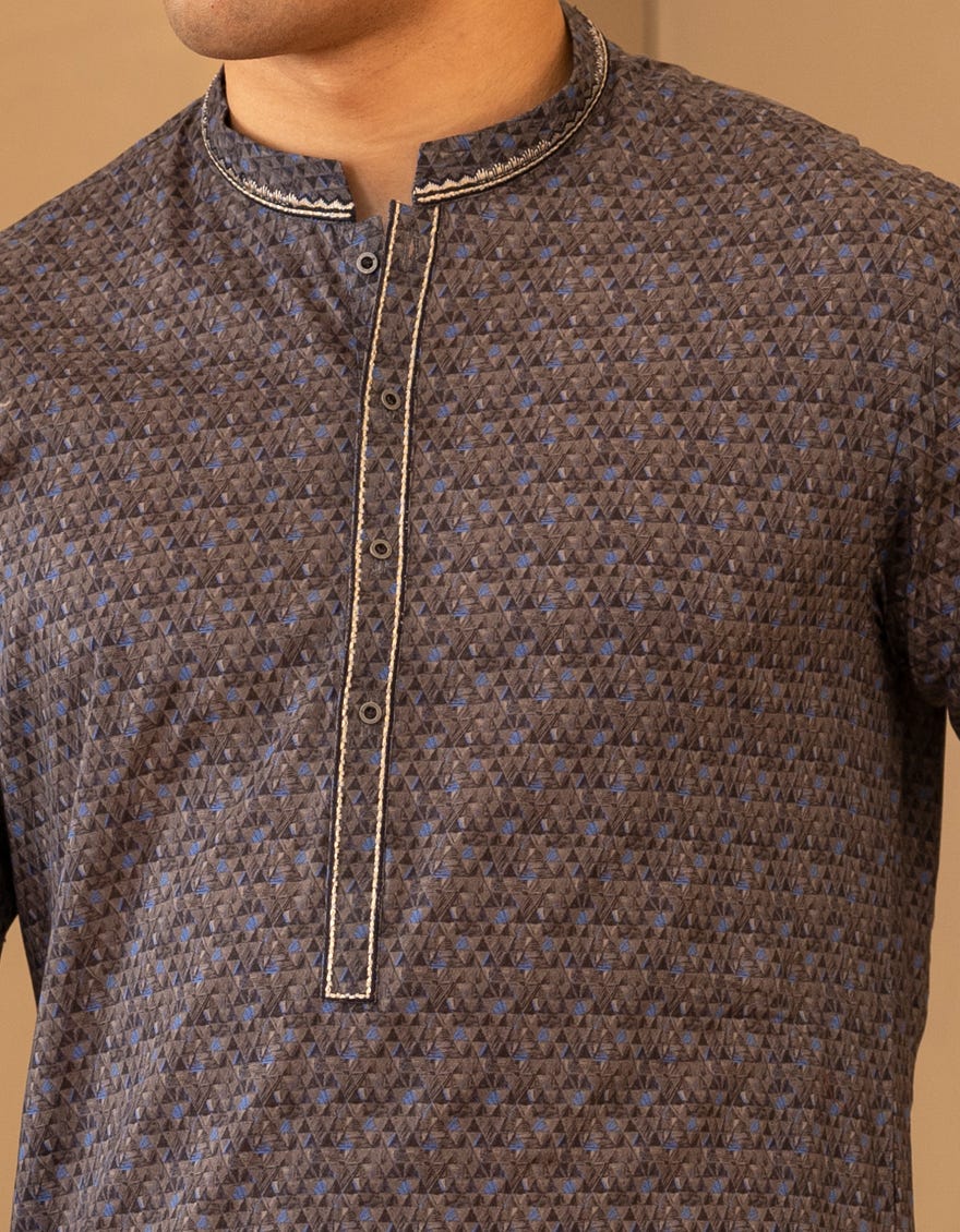 GREY COTTON SEMI-FORMAL KURTA