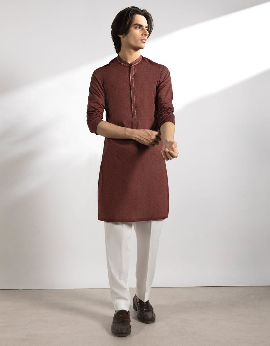 MAROON COTTON SEMI-FORMAL KURTA