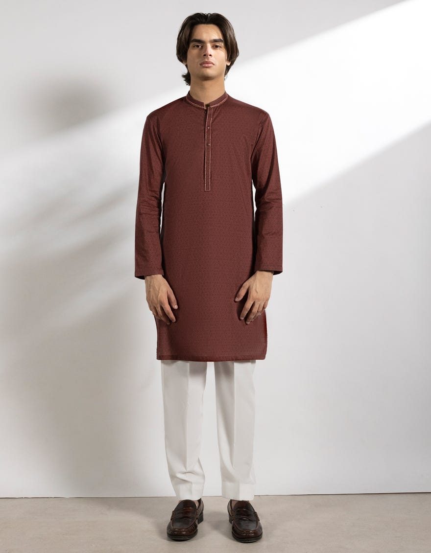 MAROON COTTON SEMI-FORMAL KURTA