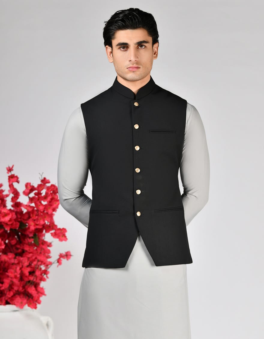 BLACK SUITING WAISTCOAT