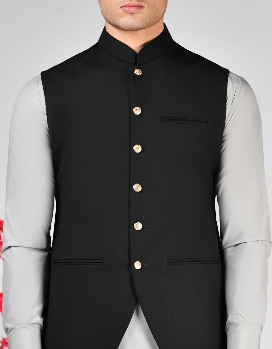 BLACK SUITING WAISTCOAT